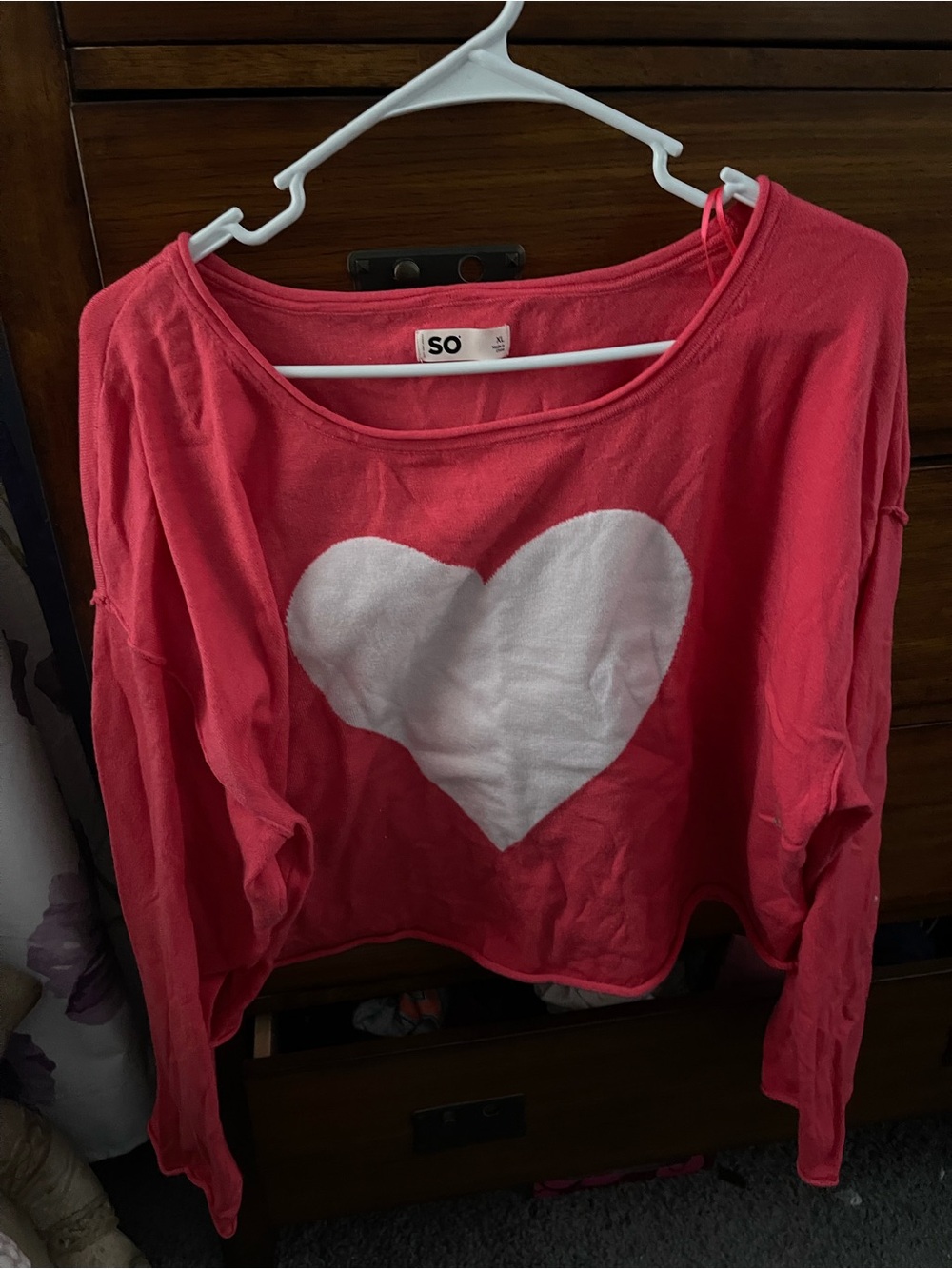 SO Girls' Coral Pink Heart Sweater